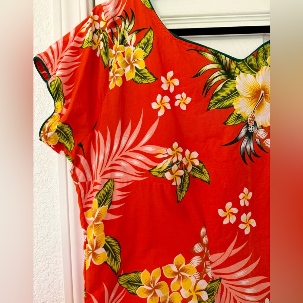 Vibrant Floral Orange Hawaiian MuuMuu Maxi Dress Size Large - Picture 5 of 11